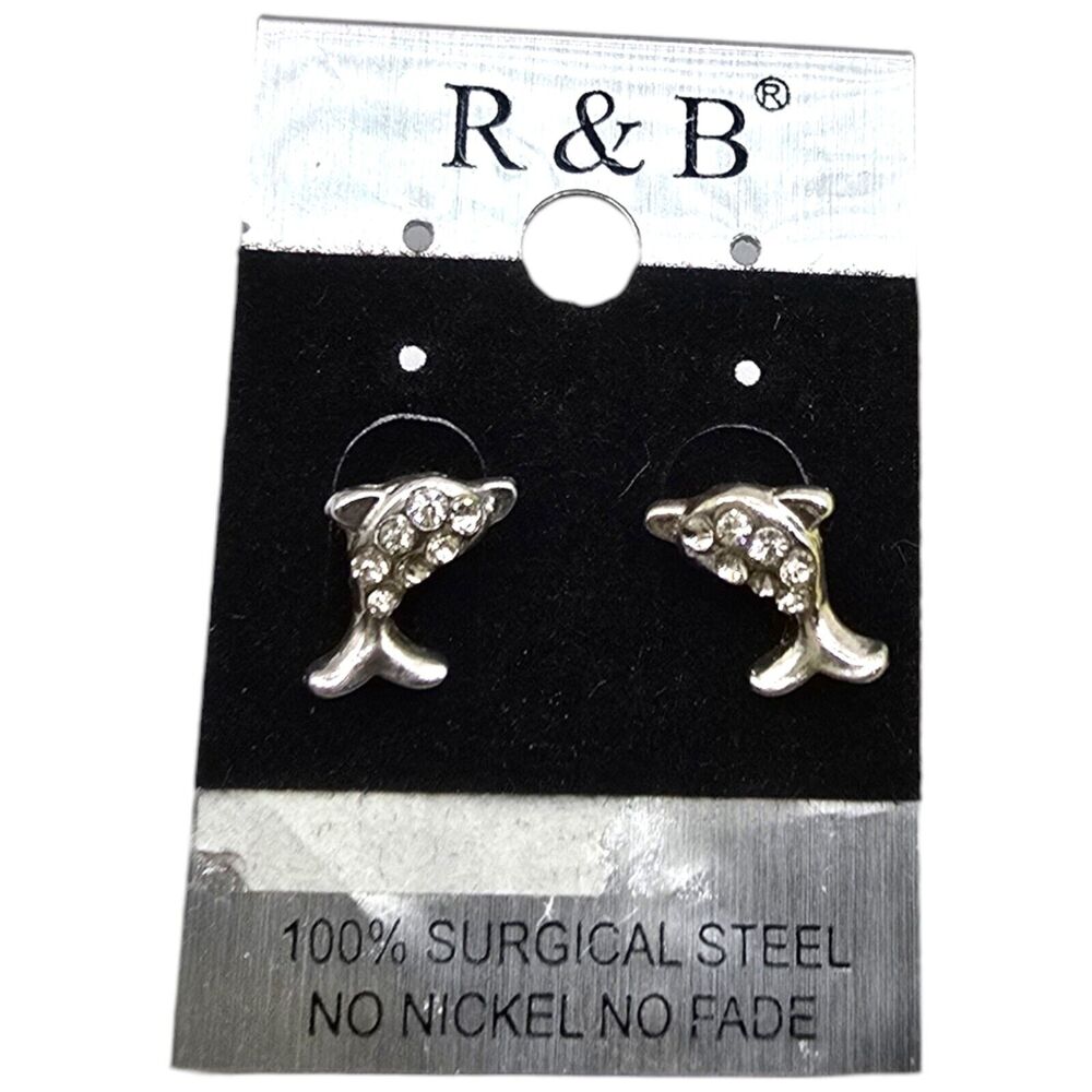 Pierced Minimalist Dolphin Earrings R & R Dainty Posts Surgical Butterfly Small